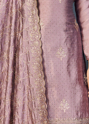 3 Pc Lavender Semi Stitched Silk Suit Set