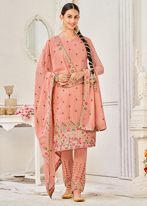 3 Pc Peach Semi Stitched Georgette Suit Set