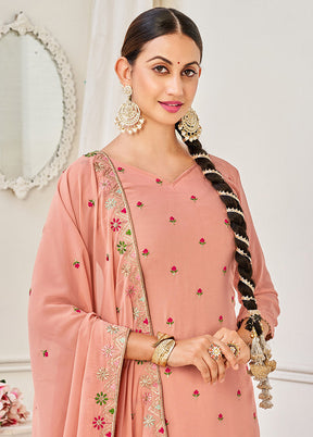 3 Pc Peach Semi Stitched Georgette Suit Set