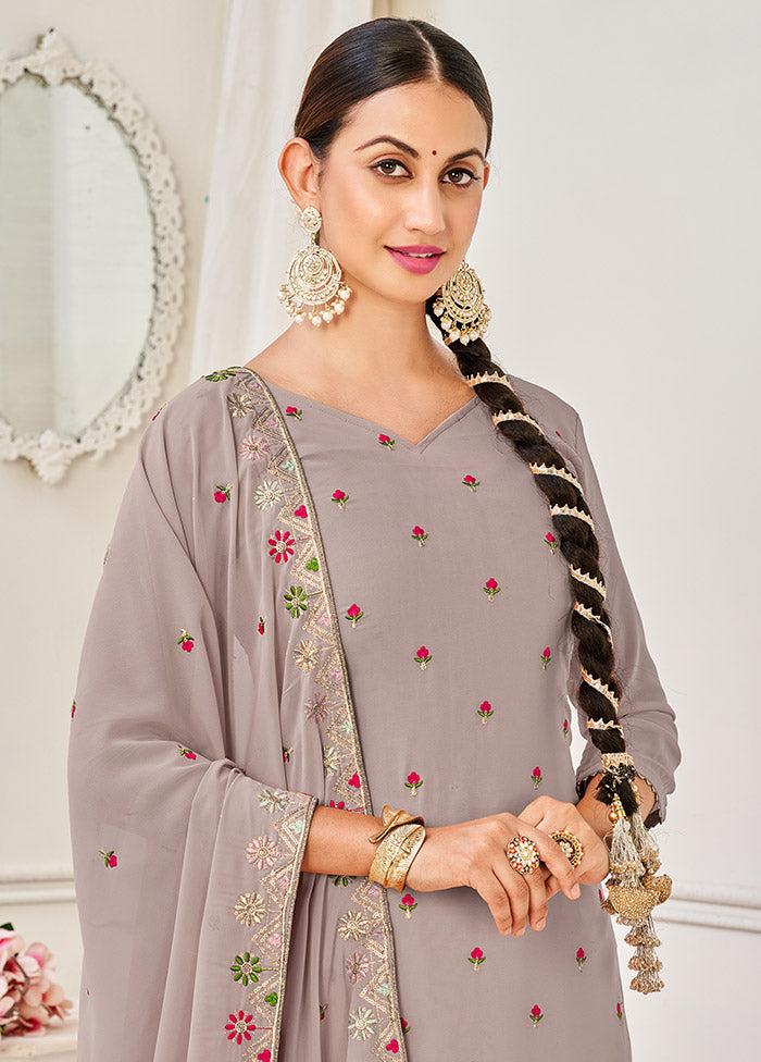 3 Pc Grey Semi Stitched Georgette Suit Set