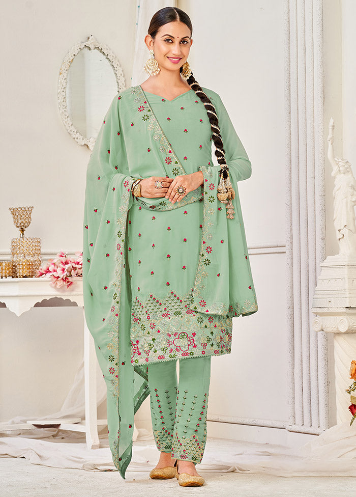 3 Pc Green Semi Stitched Georgette Suit Set