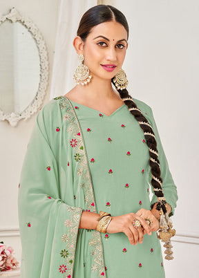 3 Pc Green Semi Stitched Georgette Suit Set