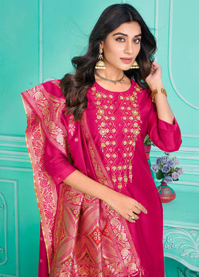 3 Pc Multicolor Semi Stitched Silk Suit Set