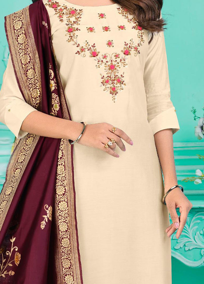 3 Pc Multicolor Semi Stitched Silk Suit Set