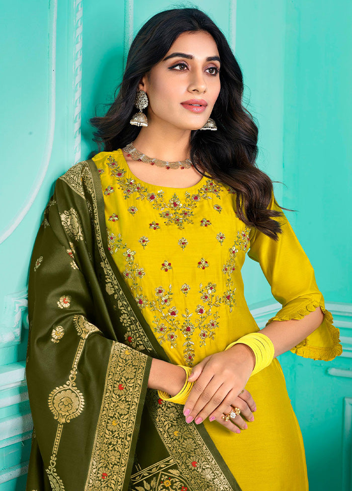 3 Pc Multicolor Semi Stitched Silk Suit Set