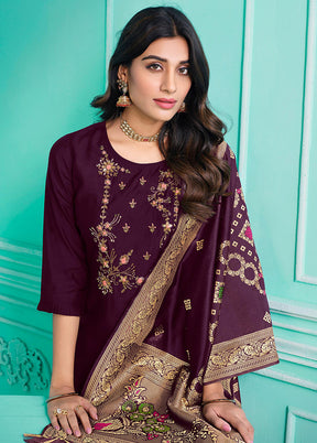 3 Pc Multicolor Semi Stitched Silk Suit Set