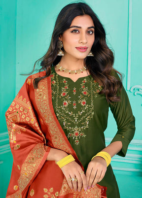 3 Pc Multicolor Semi Stitched Silk Suit Set