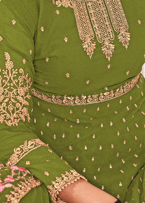 3 Pc Dark Green Semi Stitched Georgette Sharara Suit Set