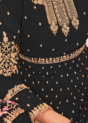 3 Pc Black Semi Stitched Georgette Sharara Suit Set