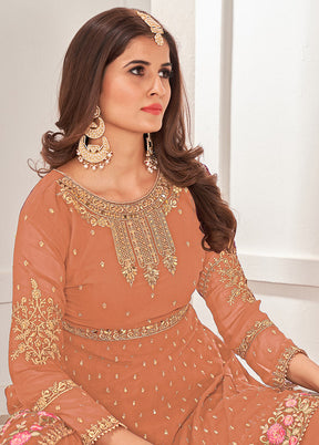 3 Pc Cream Semi Stitched Georgette Sharara Suit Set