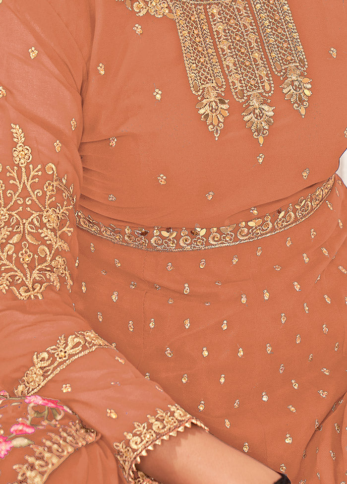 3 Pc Cream Semi Stitched Georgette Sharara Suit Set