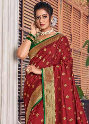 Maroon Spun Silk Saree With Blouse Piece