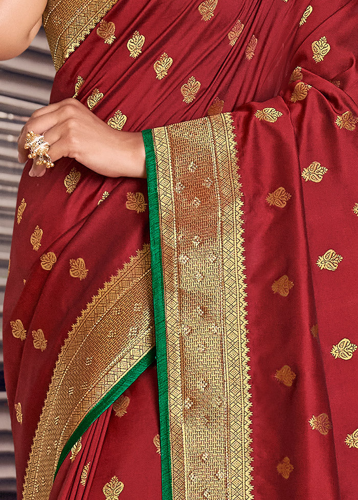 Maroon Spun Silk Saree With Blouse Piece