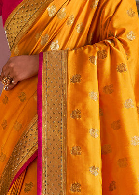 Mustard Spun Silk Saree With Blouse Piece