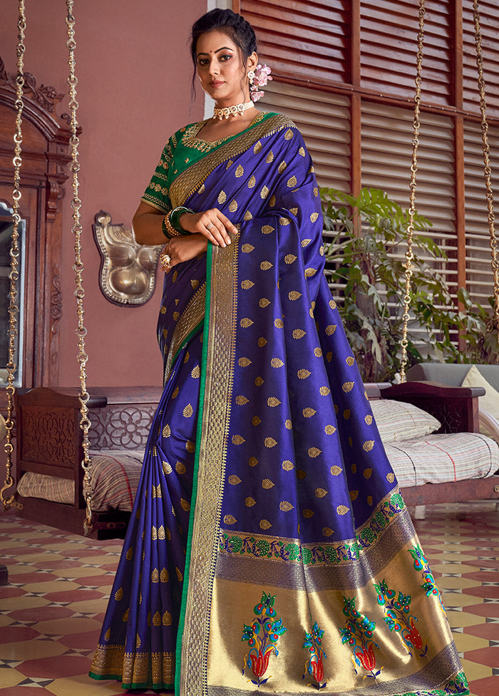 Royal Blue Spun Silk Saree With Blouse Piece