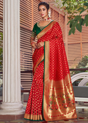 Red Spun Silk Saree With Blouse Piece