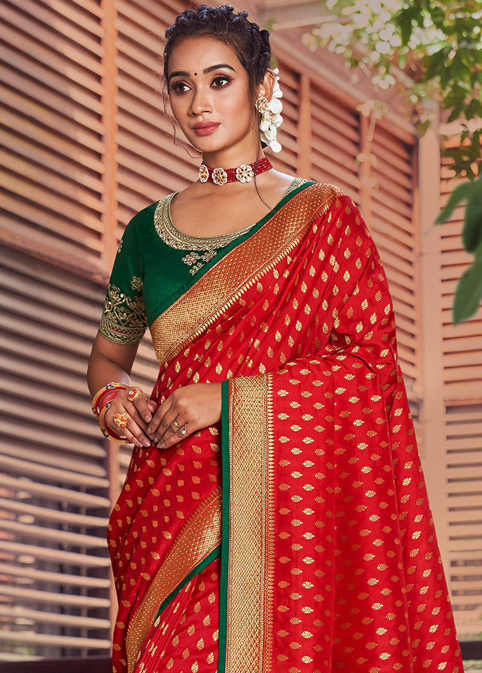 Red Spun Silk Saree With Blouse Piece