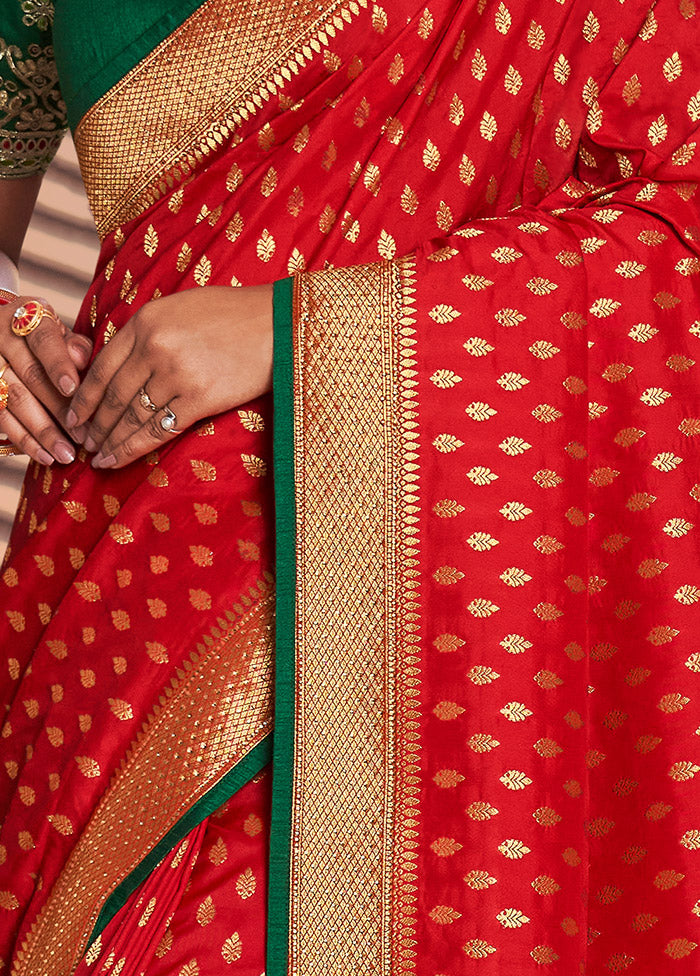 Red Spun Silk Saree With Blouse Piece