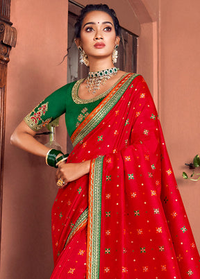 Red Spun Silk Saree With Blouse Piece