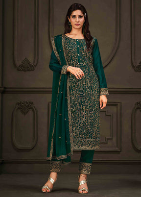 3 Pc Green Semi Stitched Georgette Suit Set