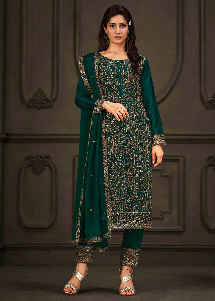 3 Pc Green Semi Stitched Georgette Suit Set