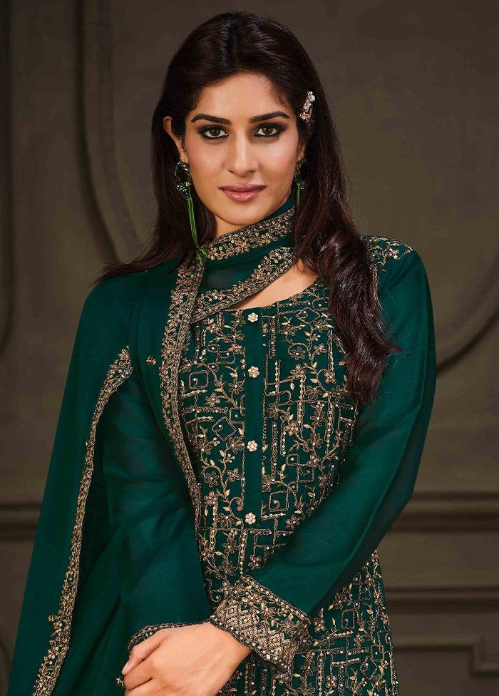 3 Pc Green Semi Stitched Georgette Suit Set