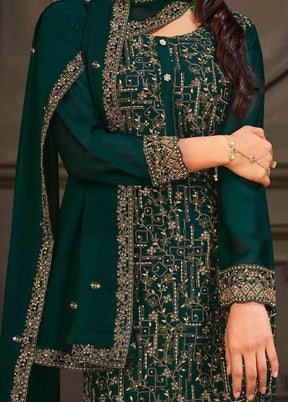 3 Pc Green Semi Stitched Georgette Suit Set