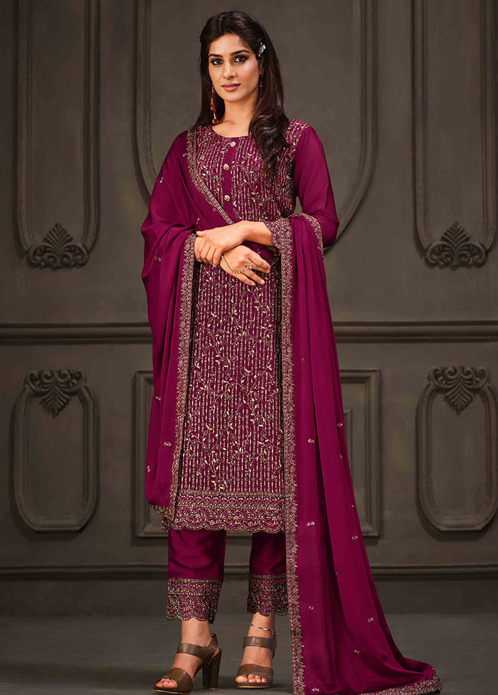 3 Pc Magenta Semi Stitched Georgette Suit Set