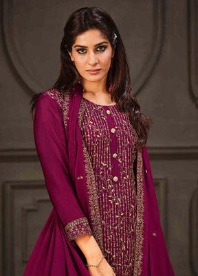 3 Pc Magenta Semi Stitched Georgette Suit Set