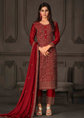 3 Pc Red Semi Stitched Georgette Suit Set