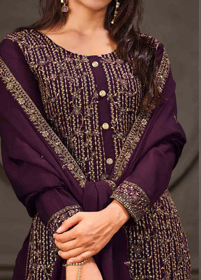 3 Pc Purple Semi Stitched Georgette Suit Set