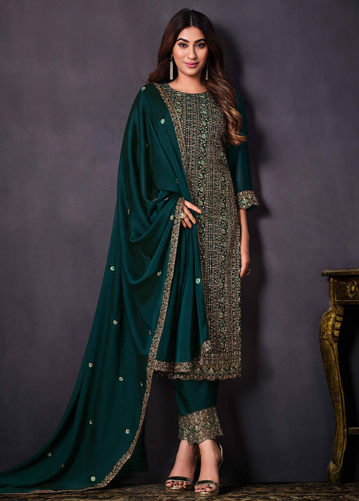 3 Pc Green Semi Stitched Georgette Suit Set