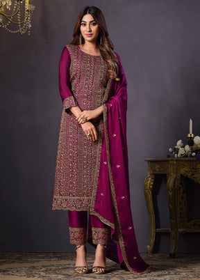 3 Pc Magenta Semi Stitched Georgette Suit Set