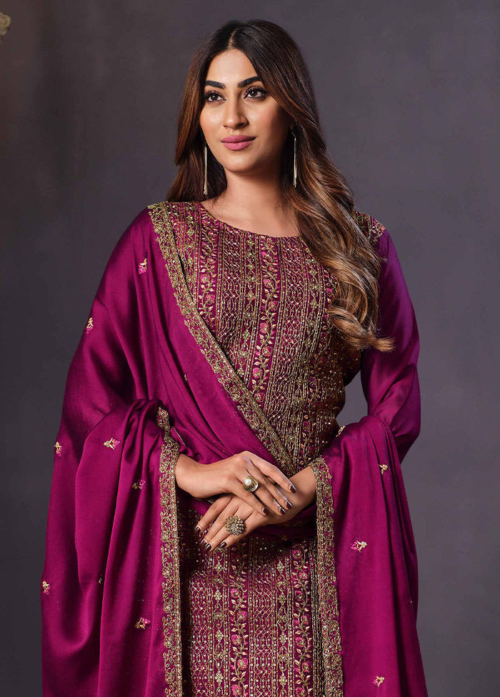 3 Pc Magenta Semi Stitched Georgette Suit Set