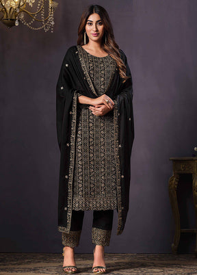 3 Pc Black Semi Stitched Georgette Suit Set