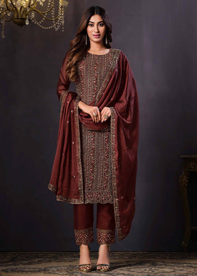 3 Pc Maroon Semi Stitched Georgette Suit Set