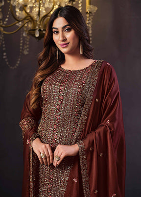 3 Pc Maroon Semi Stitched Georgette Suit Set