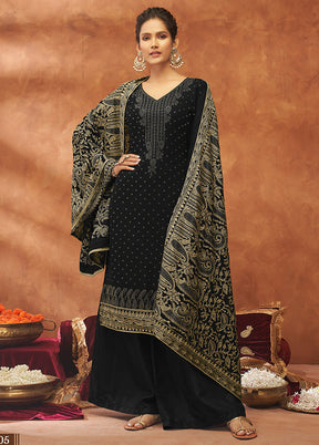 3 Pc Black Unstitched Pure Georgette Suit Set