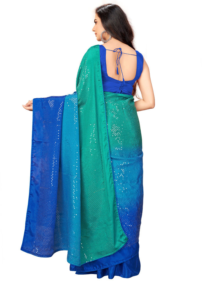 Light Blue Chiffon Silk Woven Saree With Blouse Piece