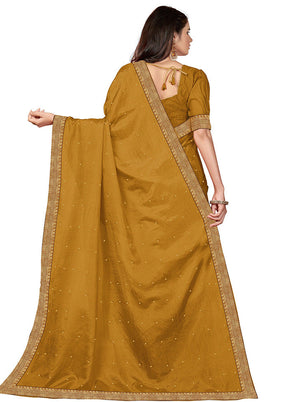 Mustard Spun Silk Embellished Saree With Blouse Piece