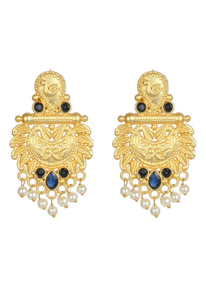 Handcrafted Blue Matte Gold Brass Earrings