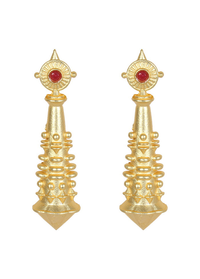 Handcrafted Red Matte Gold Brass Earrings
