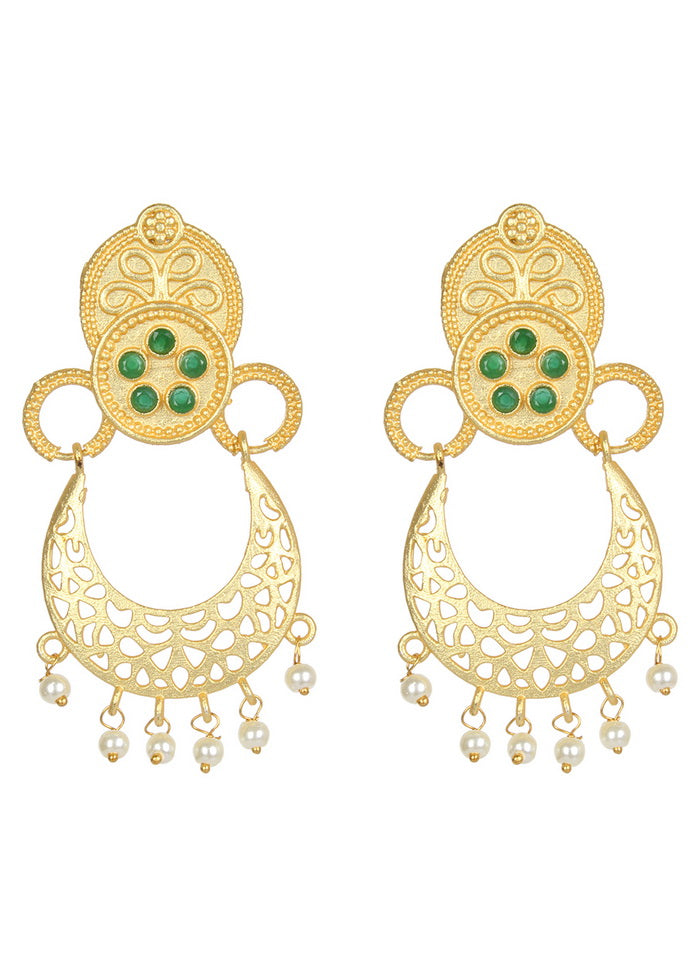 Green Matte Gold Brass Earrings
