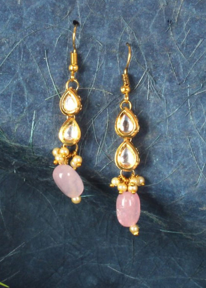 Handcrafted Pink Matte Gold Brass Earrings