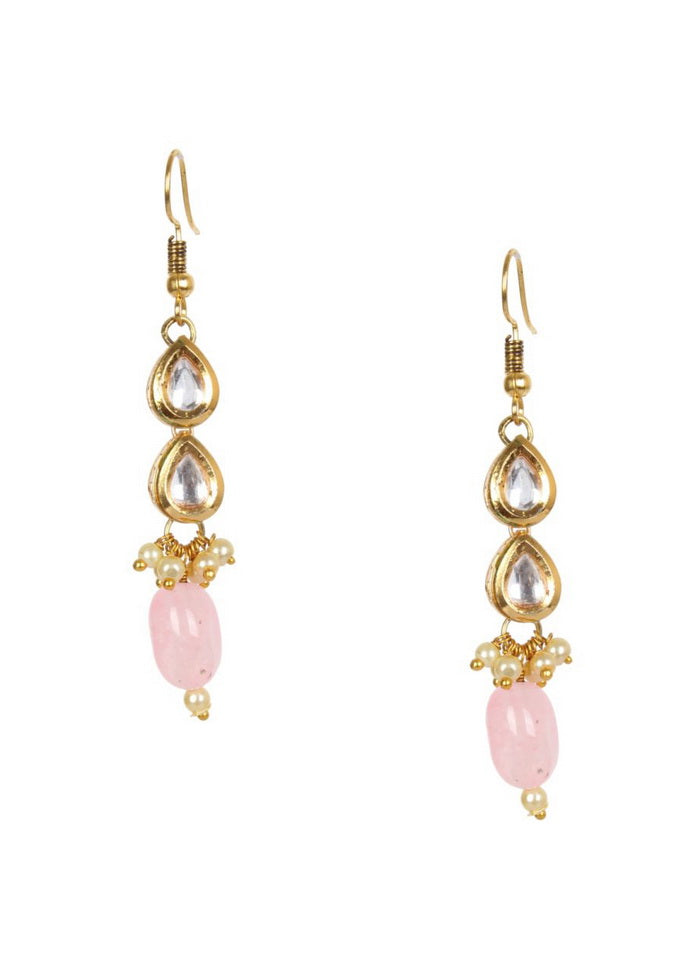 Handcrafted Pink Matte Gold Brass Earrings