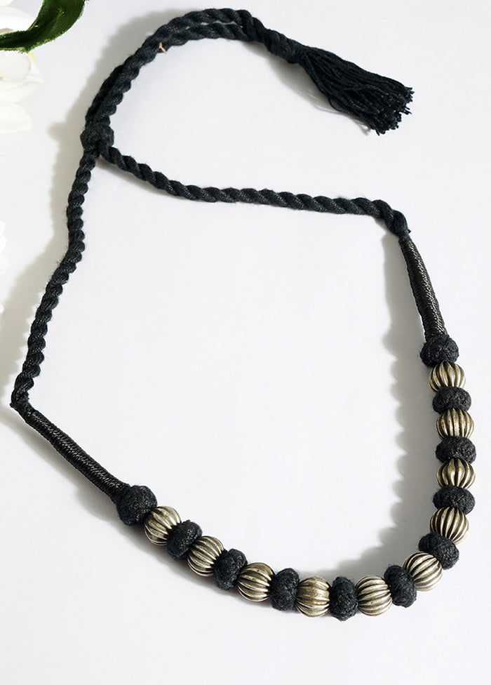 Black Beads With Thread Style Necklace