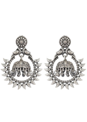 Silver Tone Peacock Design Brass Earrings