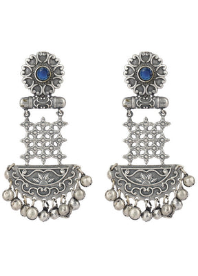 Silver Tone Ghungroo Pattern Brass Earrings