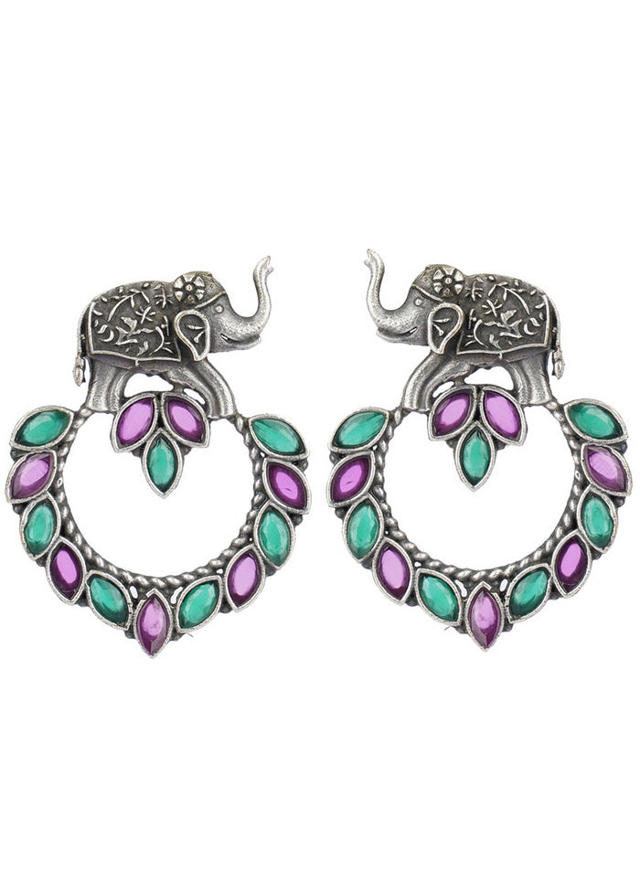 Silver Tone Elephant Design Brass Earrings