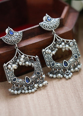White Beads Silver Tone Brass Earrings